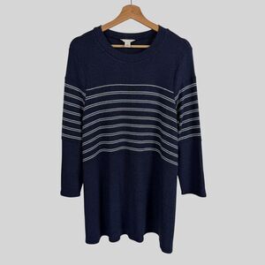 Caslon Long Tunic Women's XL Adonia Navy Blue Ivory Striped Relaxed Casual Top